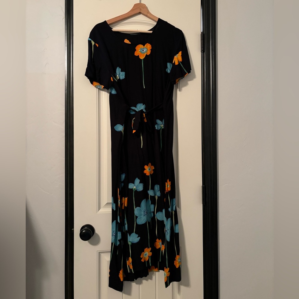 VINTAGE 90s Midi Poppy Flower Print Dress